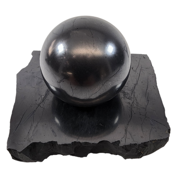 Shungite Sphere with Base for Sale | Dinomite Rocks and Gems