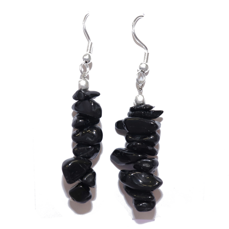 Black Tourmaline Chip Earrings For Sale | Dinomite Rocks and Gems