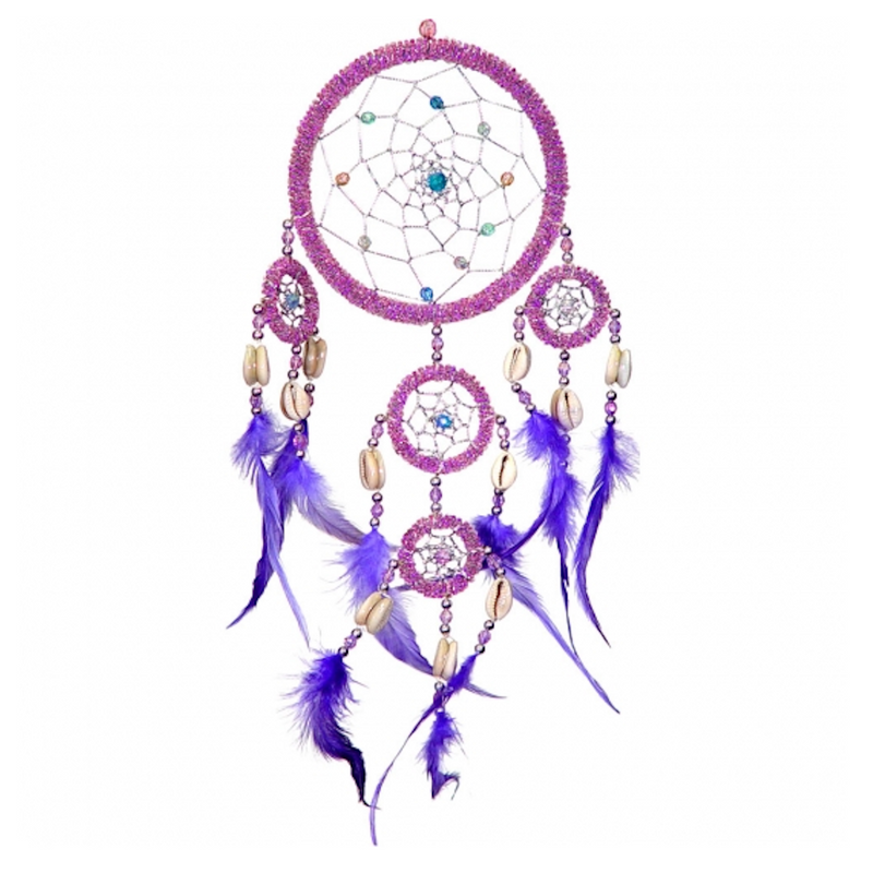 Dreamcatcher Beaded Purple w/ Pink Feathers