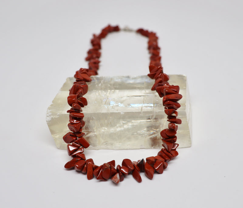 Red Jasper Necklace Pink Crystal Beaded Chip | Dinomite Rocks and Gems
