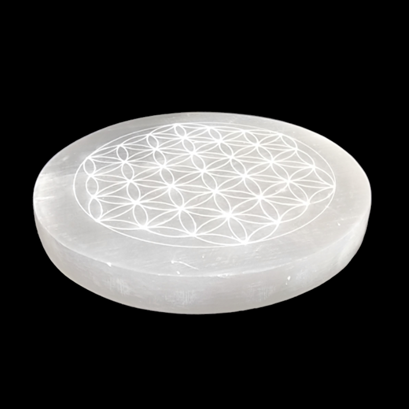 Selenite Flower of Life Round Plate - 6" Large