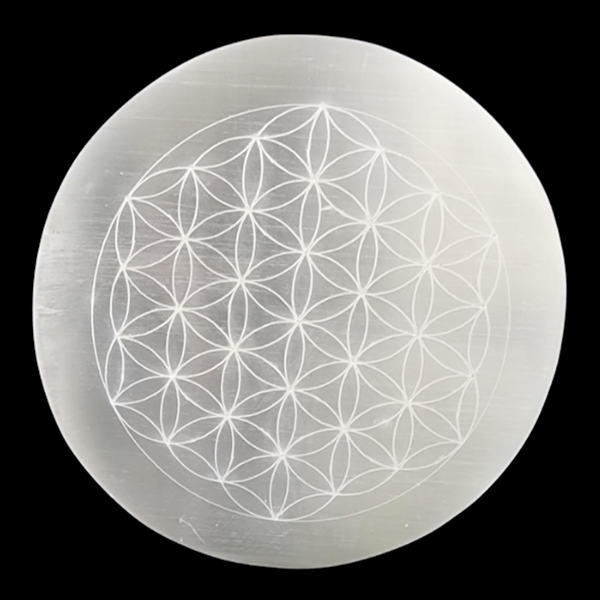 Selenite Flower of Life Round Plate - 6" Large