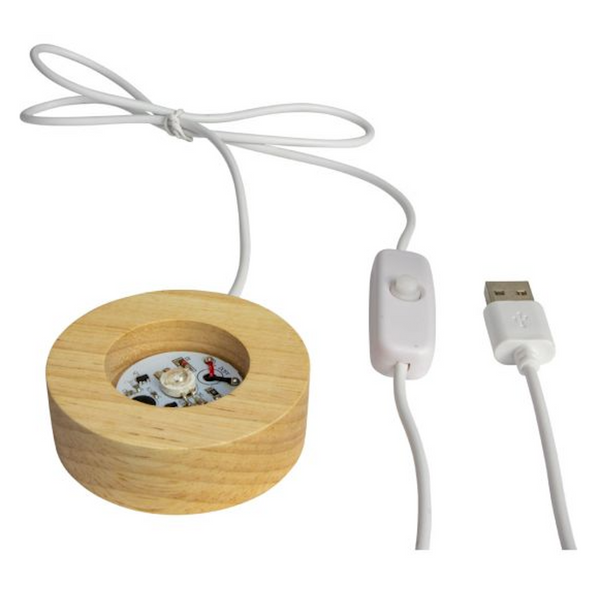 Wood LED Light Display Base w/ USB Cord - Small 7 Colors